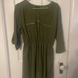 Olive Green Button-Front Dress